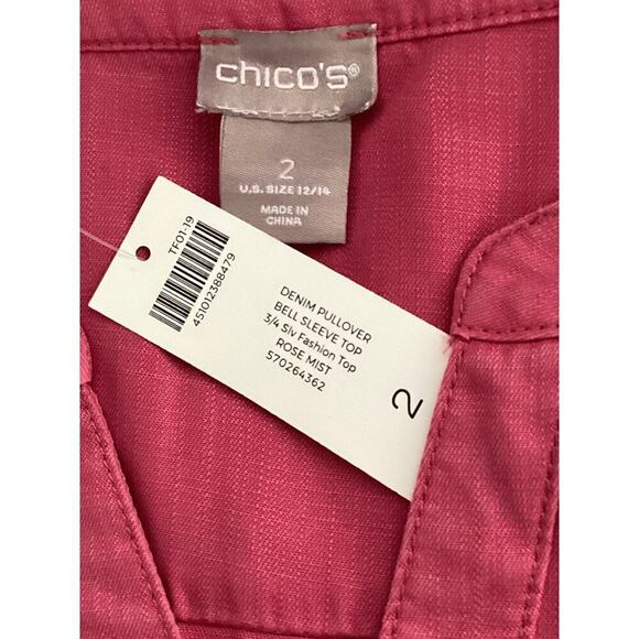 Chicos denim pullover bell 3/4 sleeve top size 2 pink - Picture 4 of 4